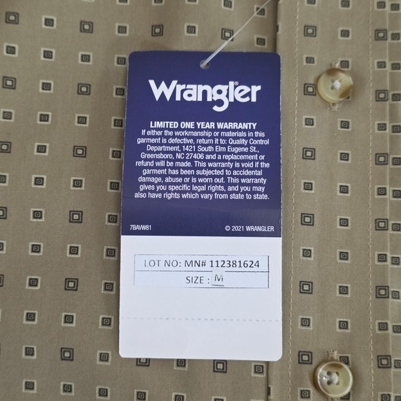 NWT Wrangler Classic Shirt Medium Tan Geometric Relaxed Long Sleeve Button Down - Picture 13 of 13